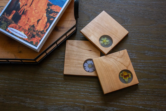Coasters with Botanical Inlay (Set of 4)