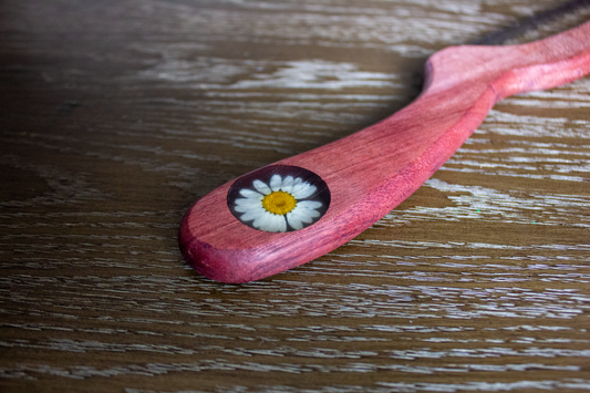 Purple Heart Bread Bow Knife with Botanical Inlay