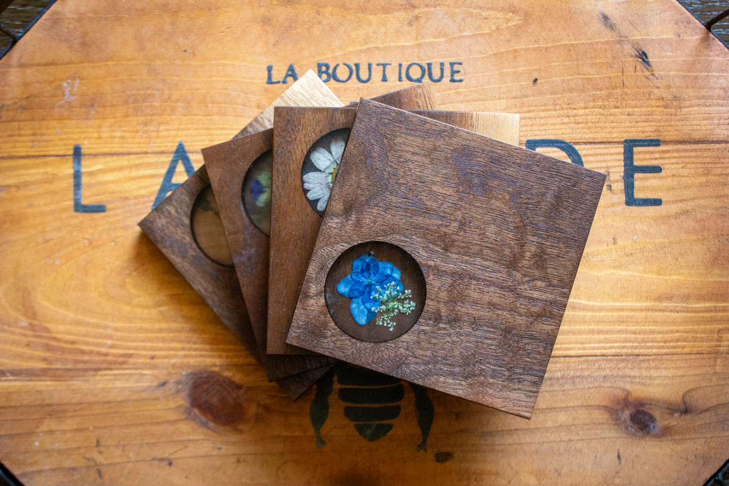 Coasters with Botanical Inlay (Set of 4)