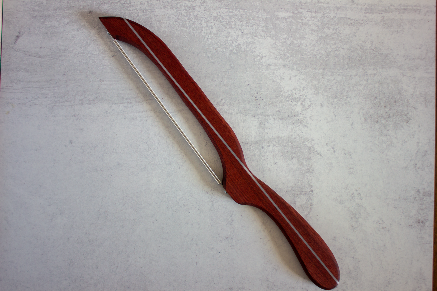 Purple Heart Bread Bow Knife with White Epoxy Inlay