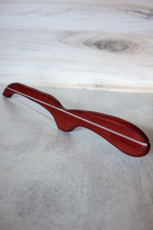 Purple Heart Bread Bow Knife with White Epoxy Inlay
