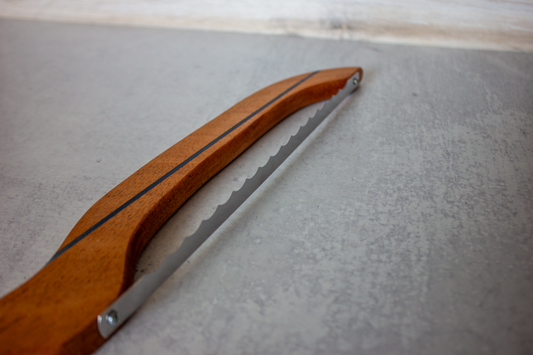 Sapele Bread Bow Knife  with Blue and White Epoxy Inlay