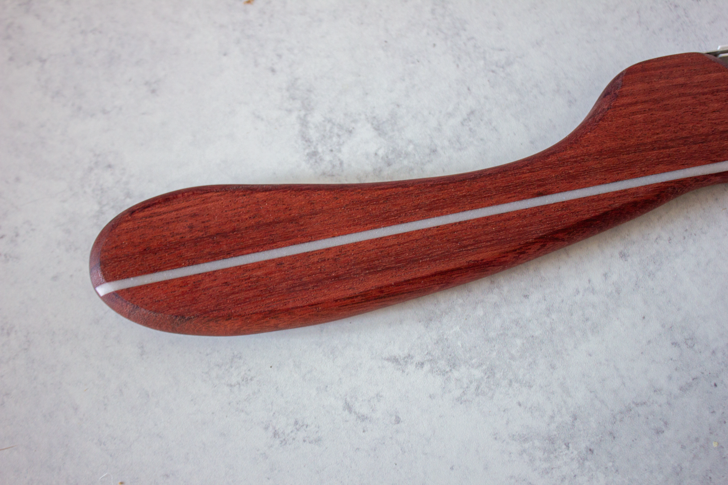 Purple Heart Bread Bow Knife with White Epoxy Inlay